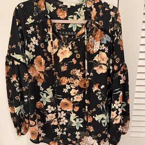 Pleione Black and Peach Floral Blouse